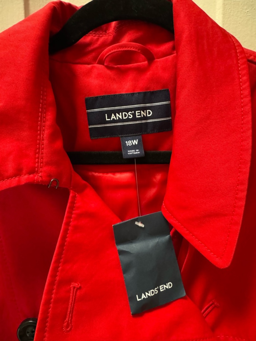 NWT Lands’ End 18W Trench Coat, Bright Cardinal - Picture 3 of 8